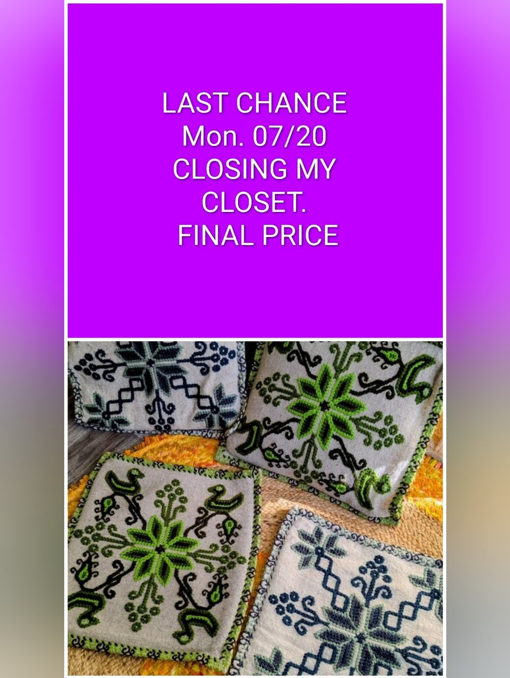Mexican Embroidered Green & Navy Square Cushion Covers (Set)